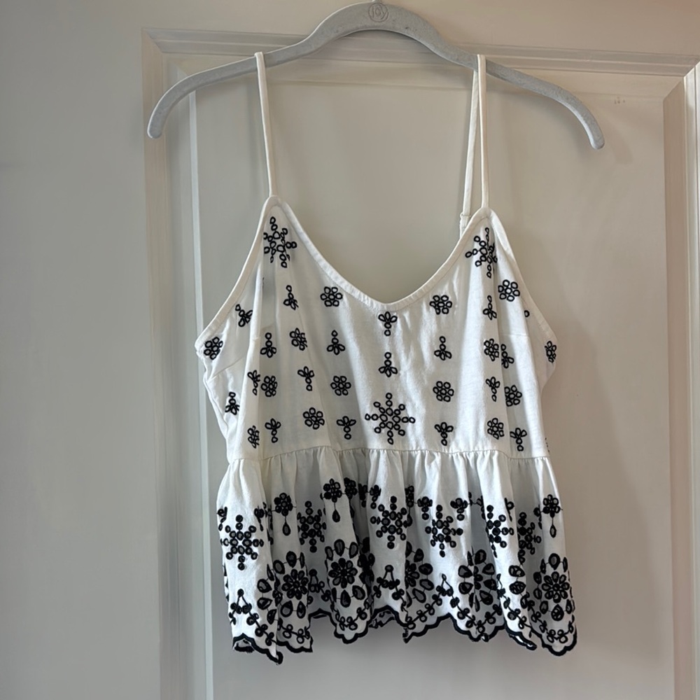 Elegant White and Black Embroidered Women's Top
